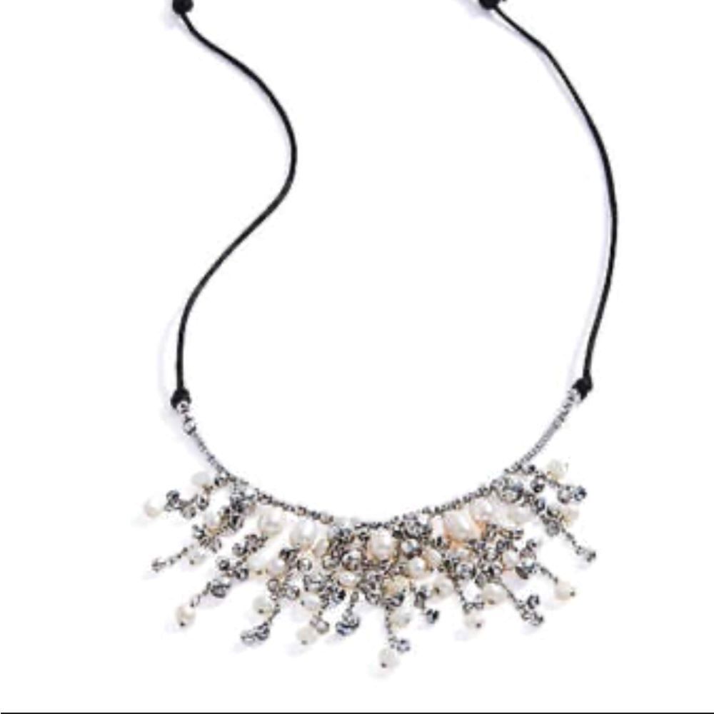 J. Jill Elegant Black and Silver Waterfall Necklace with Pearls